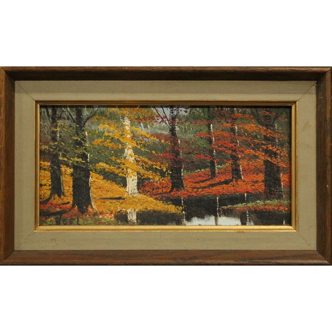 Joel, Autumn Fall Landscape Vintage Oil Painting: Joel, Autumn Fall Landscape Vintage Oil Painting on board. Signed: JOEL. Framed. Size: 5 x 10 , outside of frame: 7 x 12