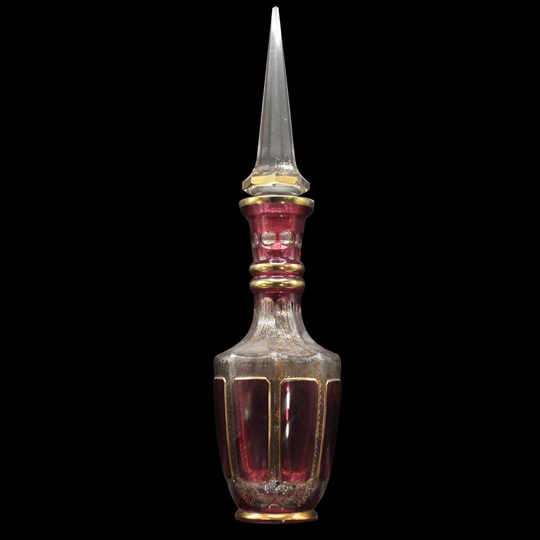 Large Cut Glass Venetian Cranberry Gold Paint Decanter (1 of 10)