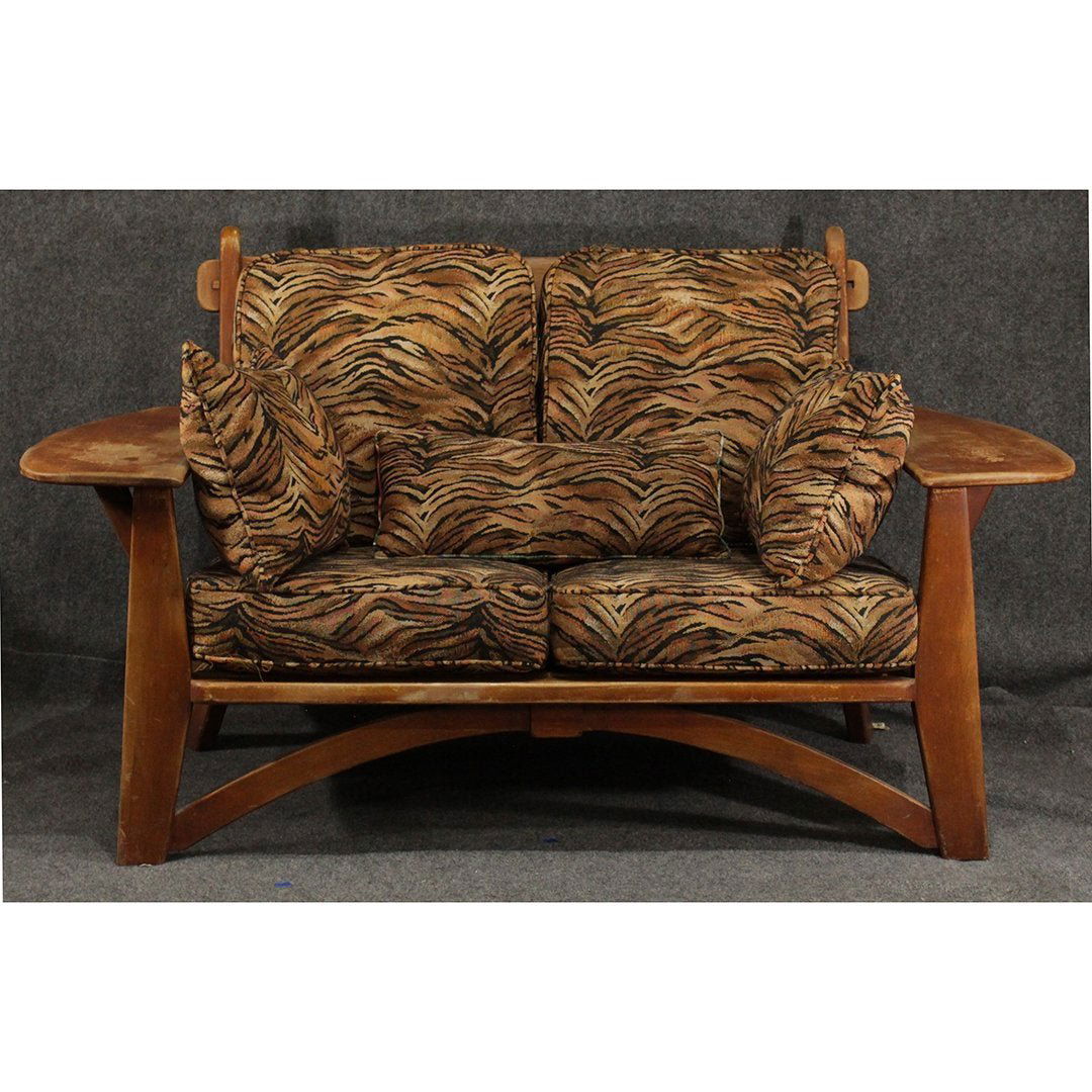 Mid-Century Modern Maple Wide Paddle Arm Loveseat (1 of 7)