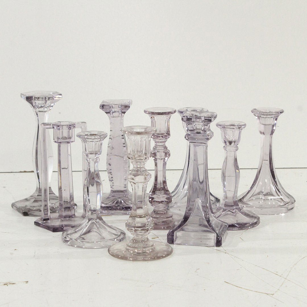 10x alexandrite depression glass candle sticks: alexandrite depression glass candle sticks in purple / alexandrite Size: 6.5-7.5 height inches