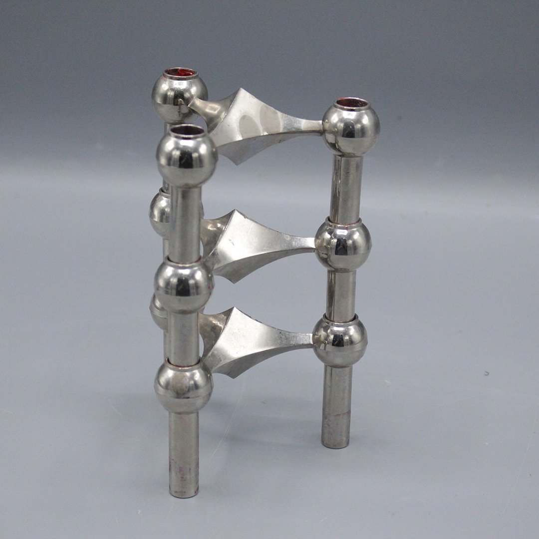 Mid-century Modern 3pc stacking candle: Mid-century Modern 3pc stacking candle in chrome, atomic space age in design / shape