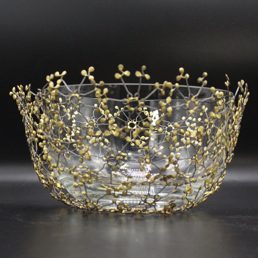Hollywood Regency Brass Leaf Bowl with Glass insert: Hollywood Regency Brass Leaf Bowl with Glass insert Size: 6 h , 11 w