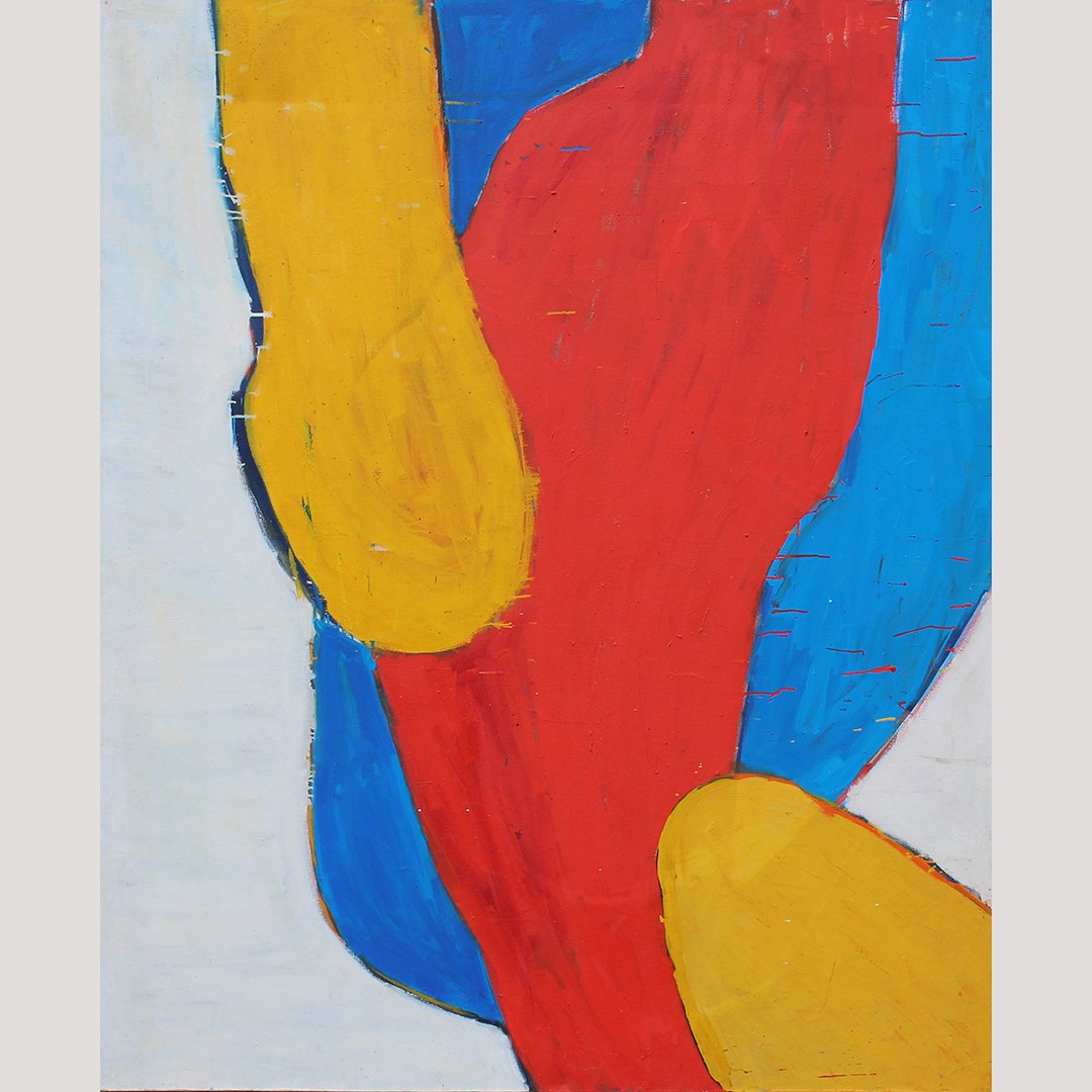 Mid-Century Large Abstract Oil/c, Yellow, Red, Blue (1 of 5)