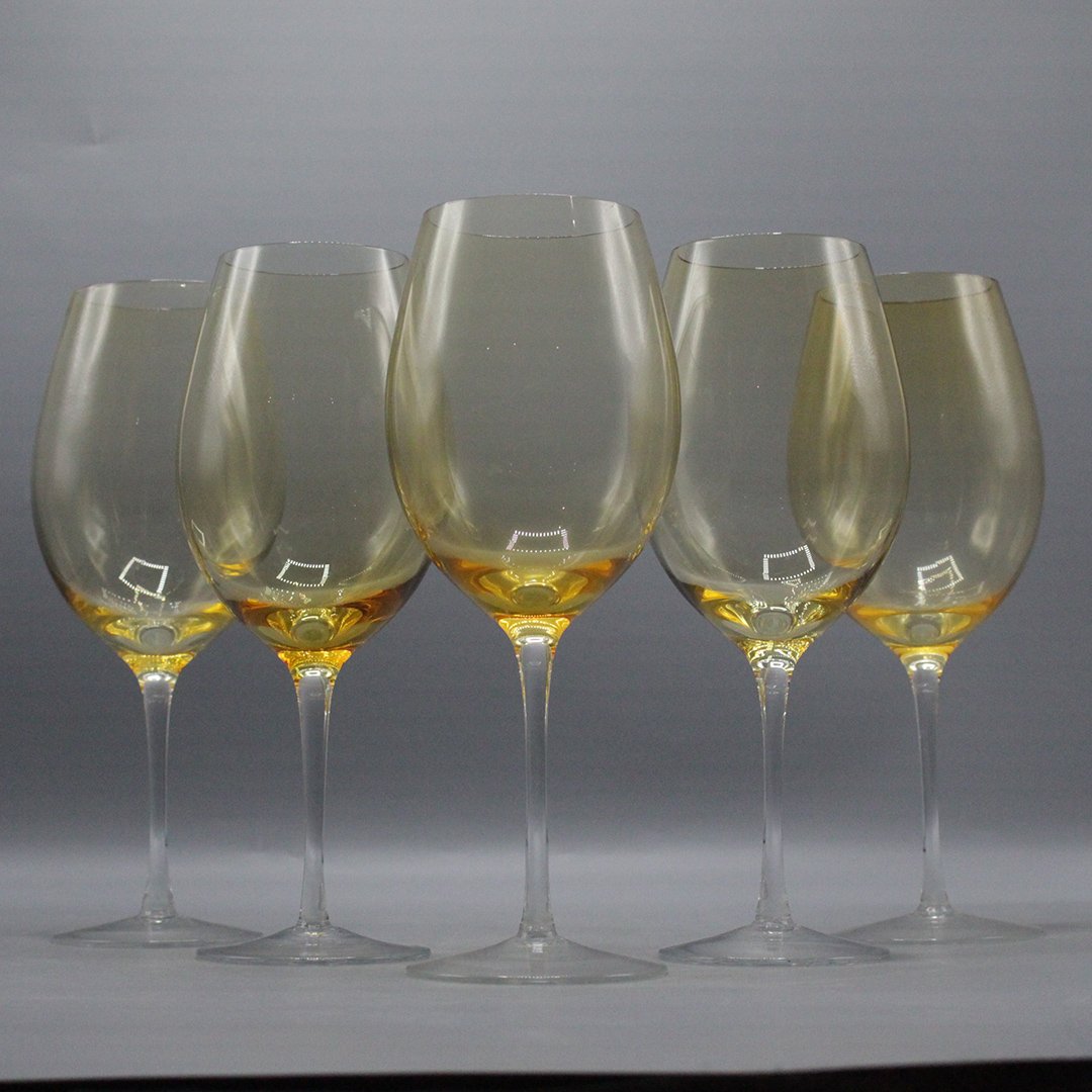 Five [5] Yellow Crystal Glass Wine Glasses: Five [5] Yellow Crystal Glass Wine Glasses. Size: 10.5 x 3.5 inches