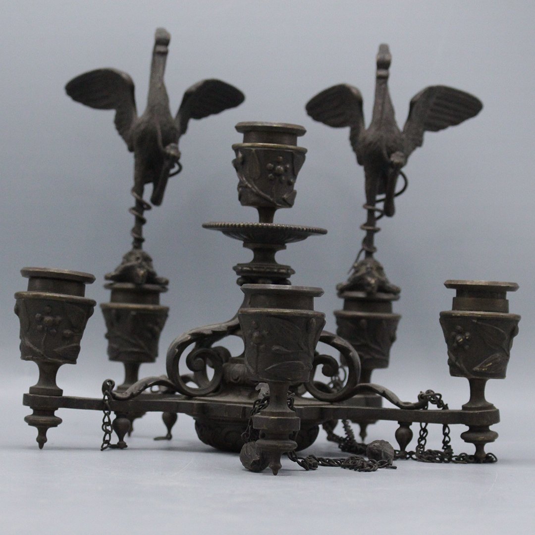 Bronze 5-Light Hanging Hanging Fixture with Egret Birds: Bronze 5-Light Hanging Hanging Fixture with Egret Birds. Size: 12 x 9 1/4 inches
