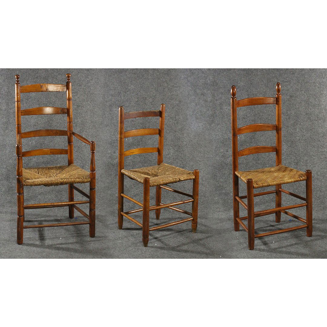 Three [3] Assorted Country Pine Ladderback Chairs (1 of 10)
