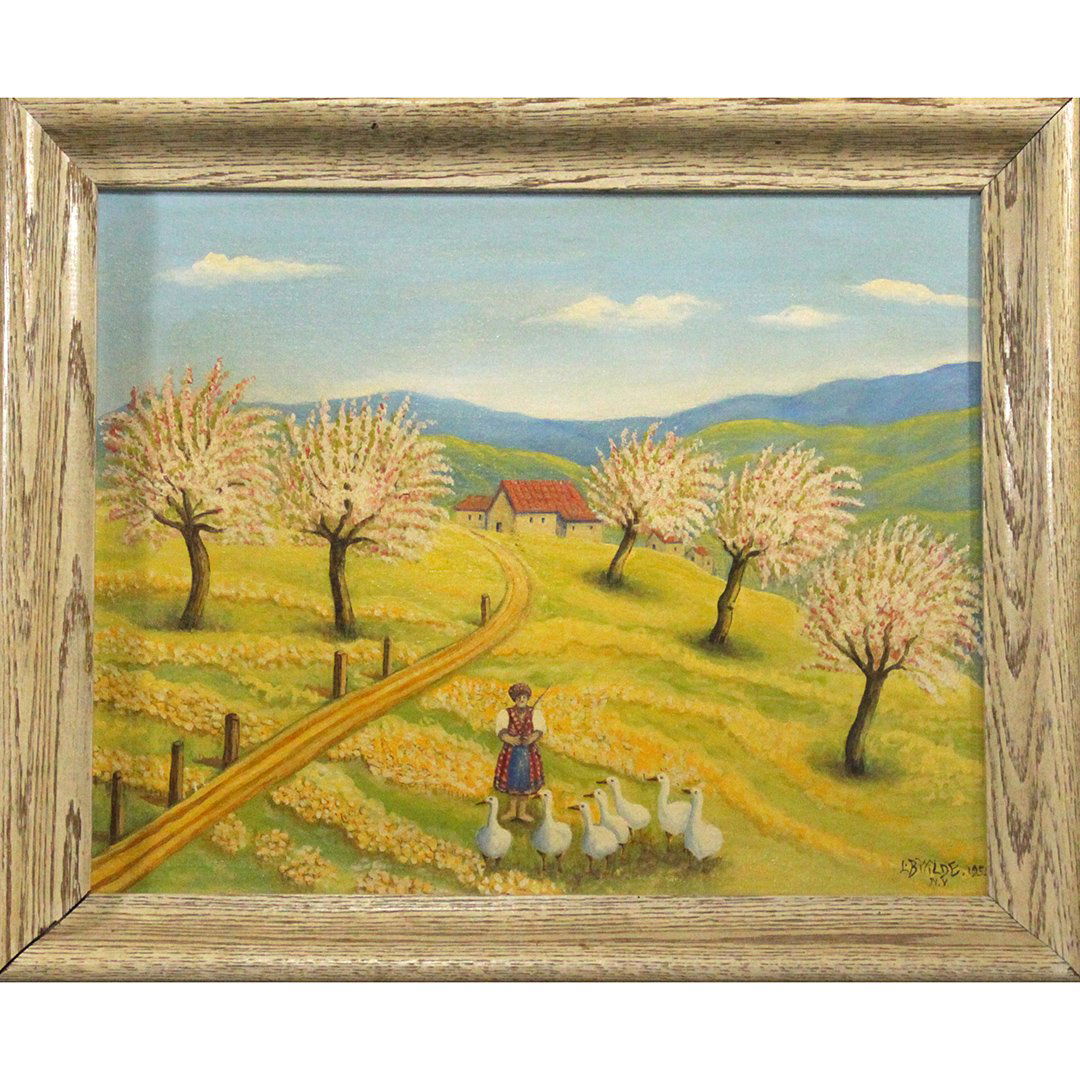 L B Wilde N.Y. 1952, Naive Oil Figure with Geese (1 of 8)