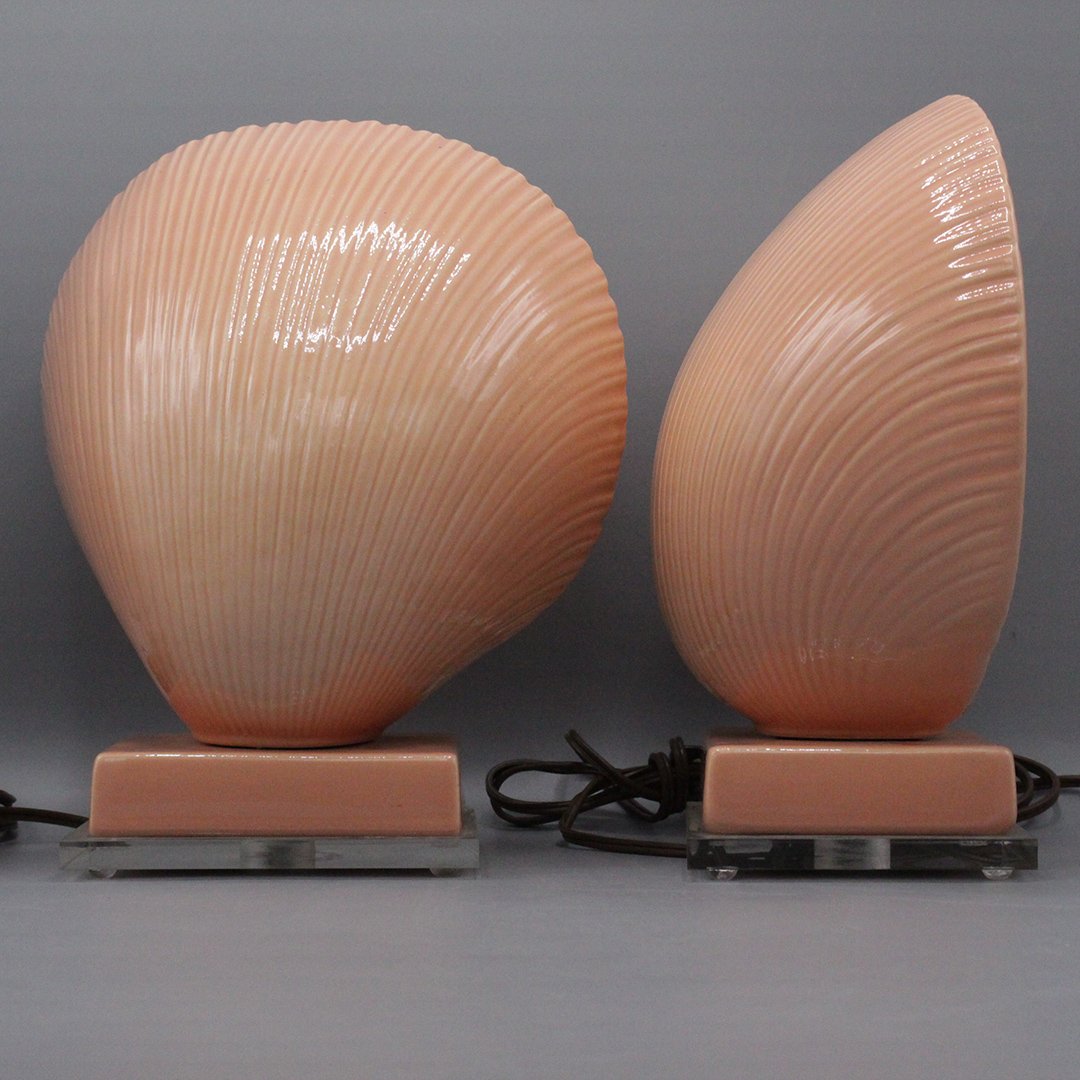 Pair of Pink Mid-century Modern Sea Shell Table Lamps (1 of 7)