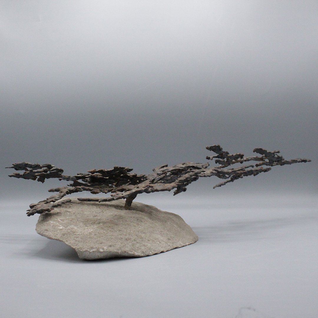 Mid-Century Modern Brutalist Metal Sculpture on Stone (1 of 8)