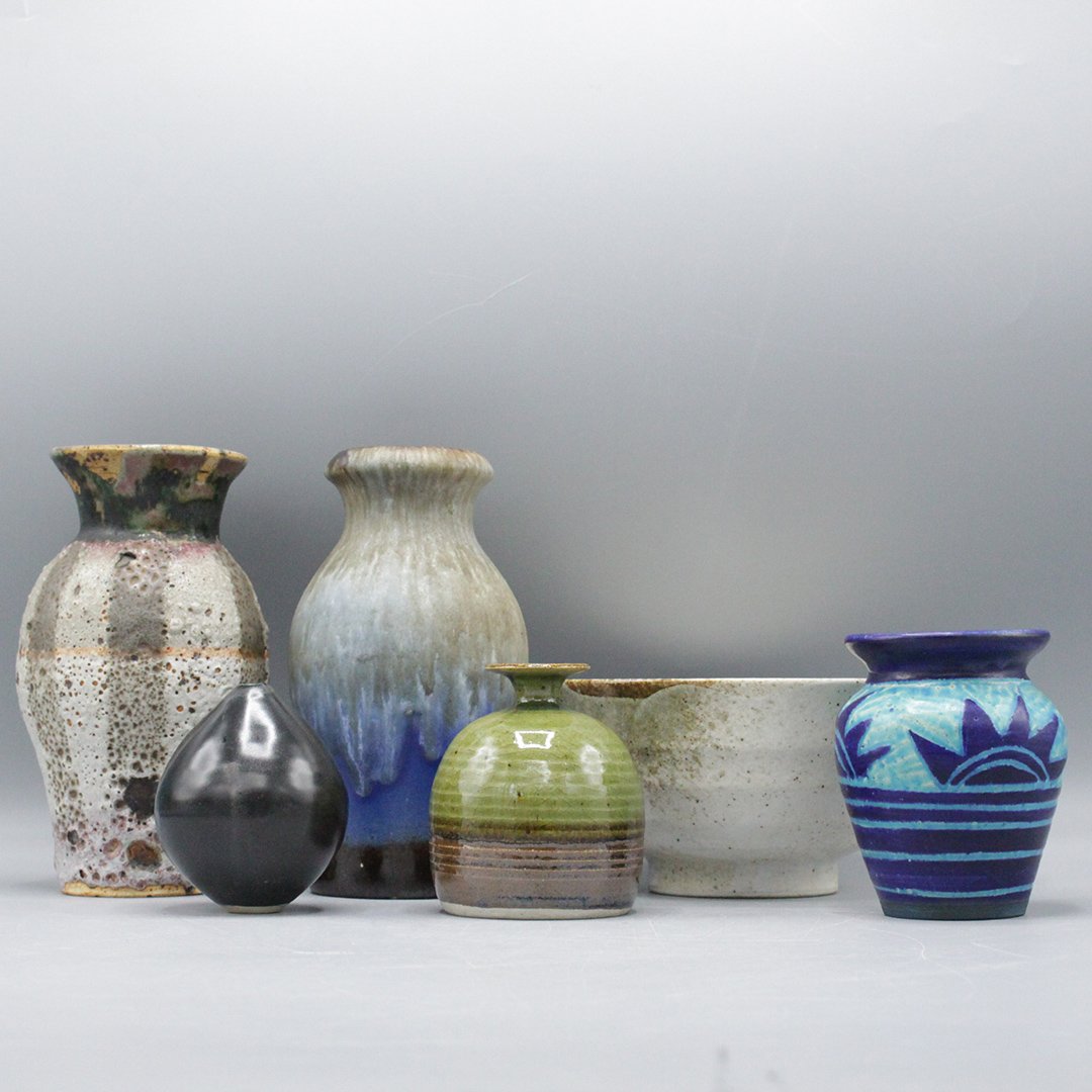 Collection of Stoneware Pottery Vases and Bowl (1 of 10)