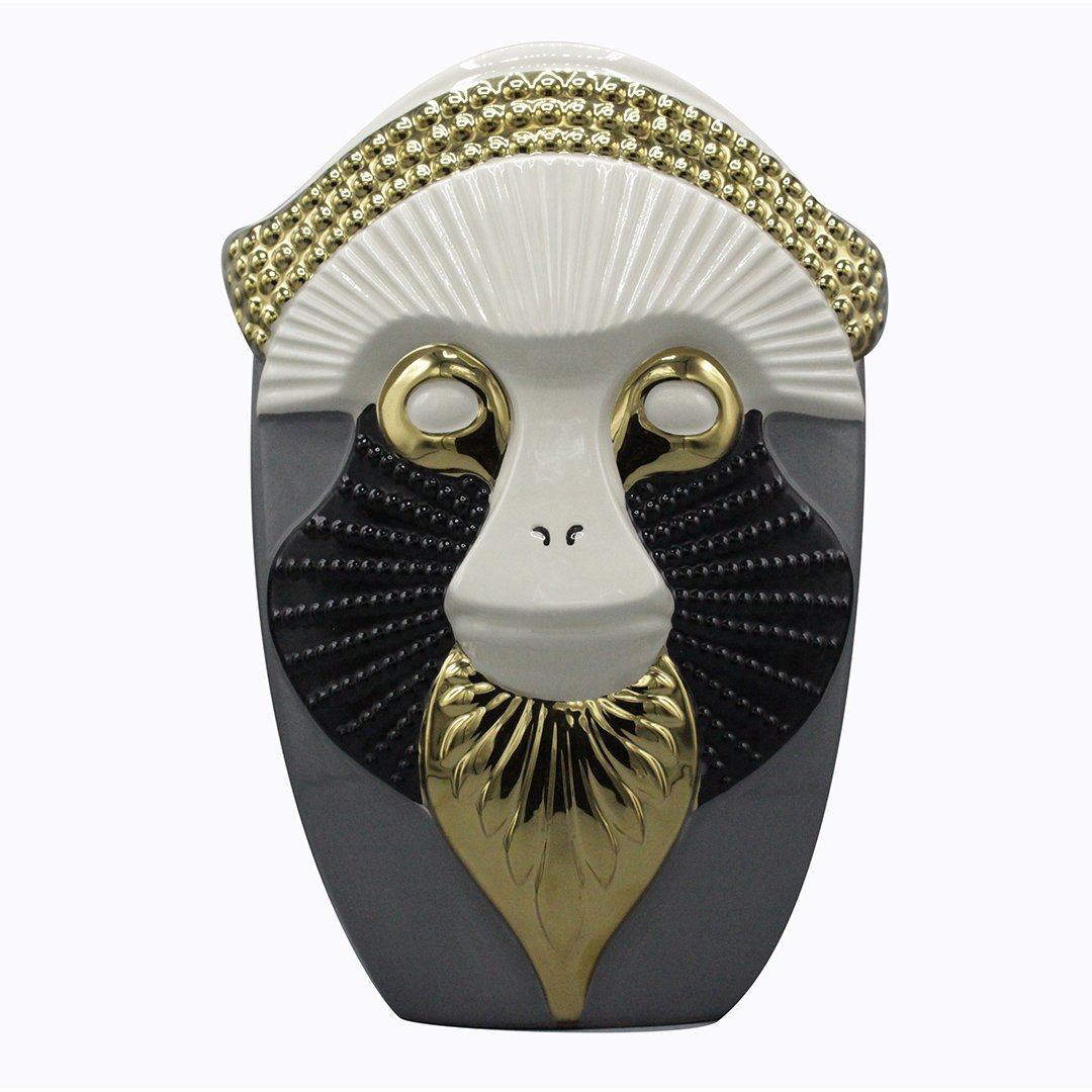 Hollywood Regency Monkey Ape Ceramic Vase Gold Chrome (1 of 8)