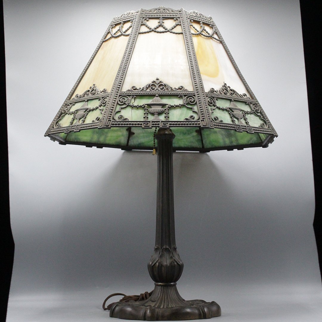 Antique Miller 1315 Slag Glass Panel Lamp Arts Crafts (1 of 10)