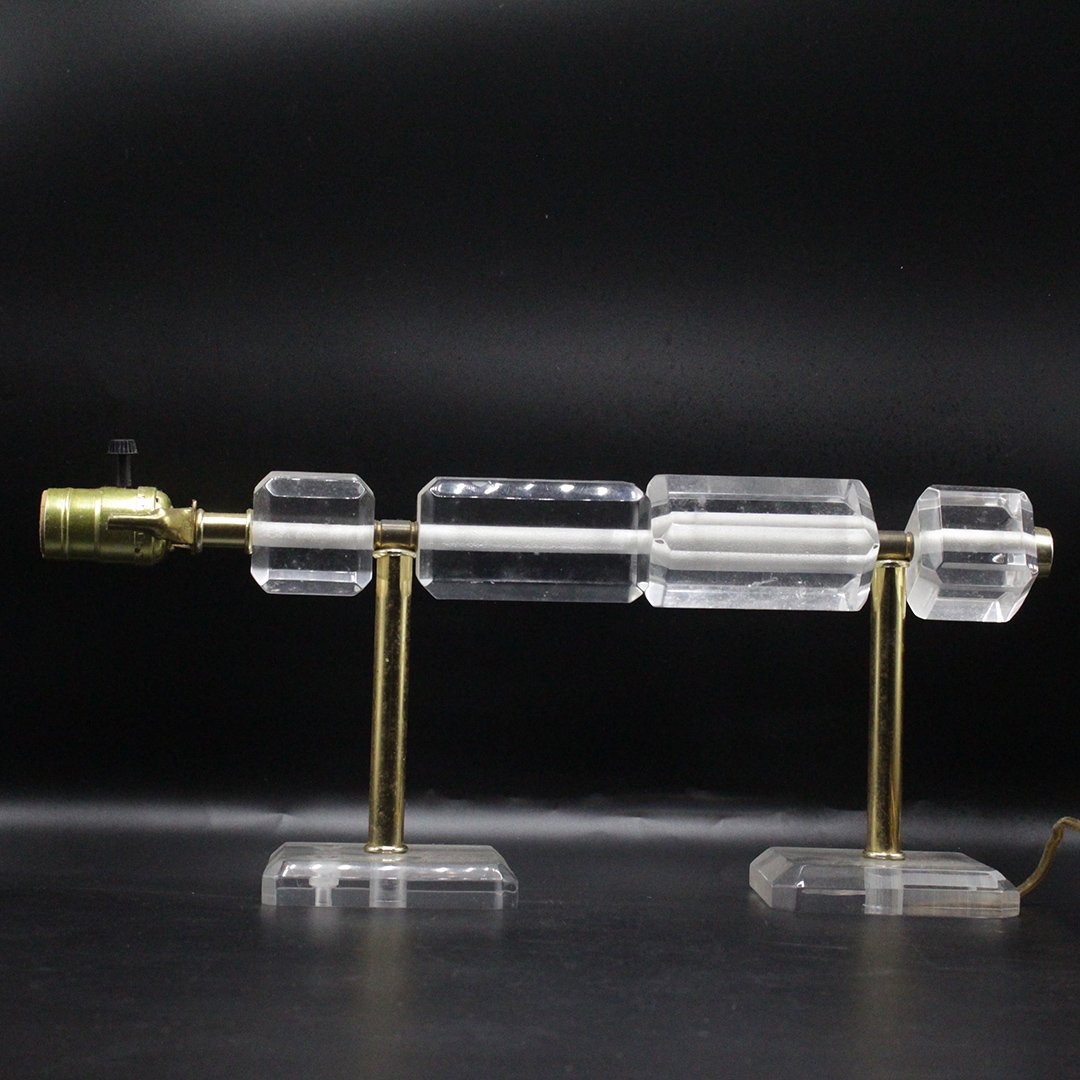 Mid-century Modern Lucite and Brass Sconce Light: Mid-century Modern Lucite and Brass Sconce Light Fixture Size: 17.5 h , 7.5 distance from wall