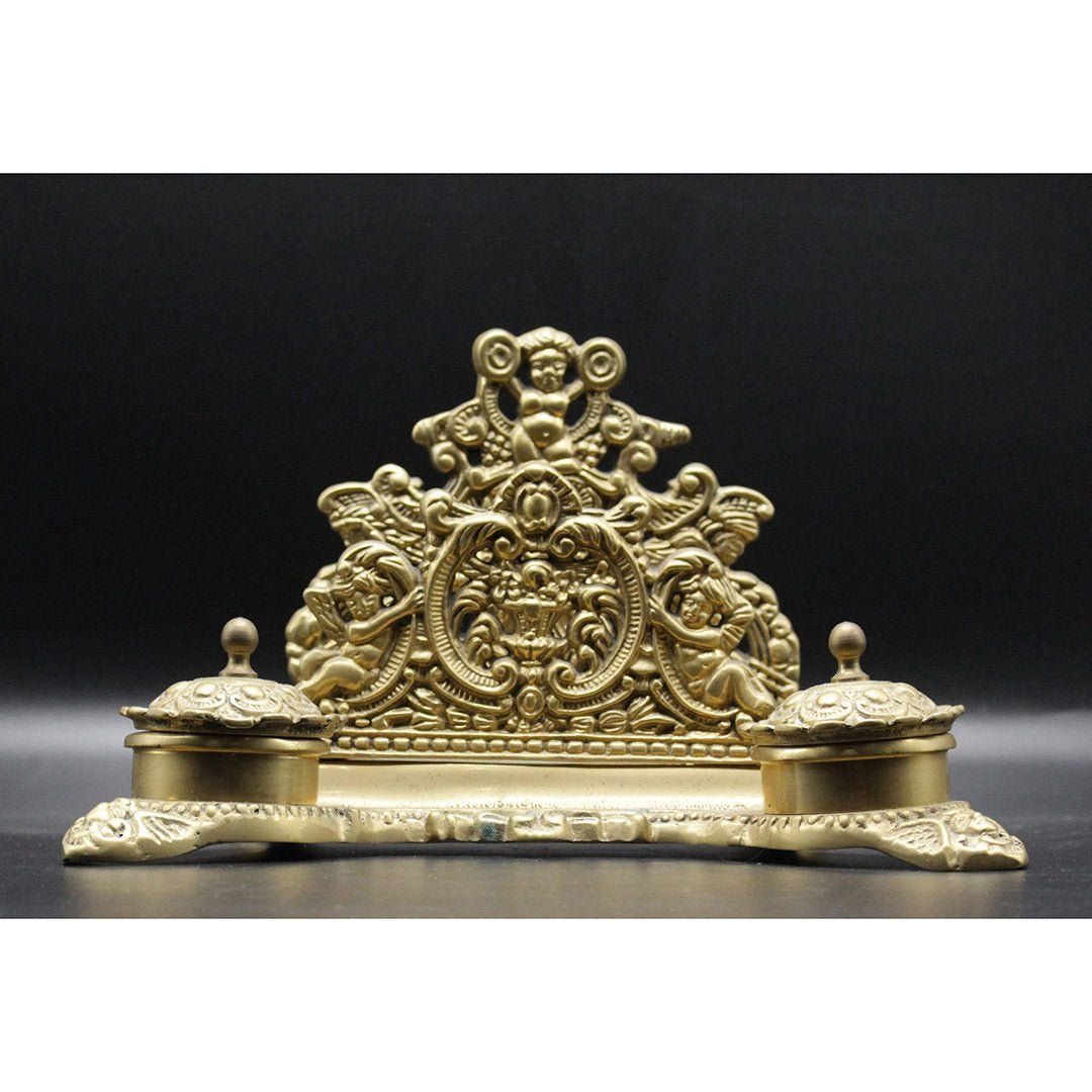 Vintage Brass Desk Inkwell with Envelope holder (1 of 7)