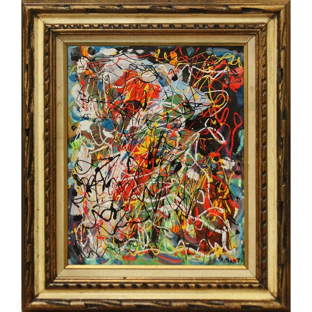 R. Monti, Mid-Century Abstract & Drip Art Painting Oil (1 of 4)