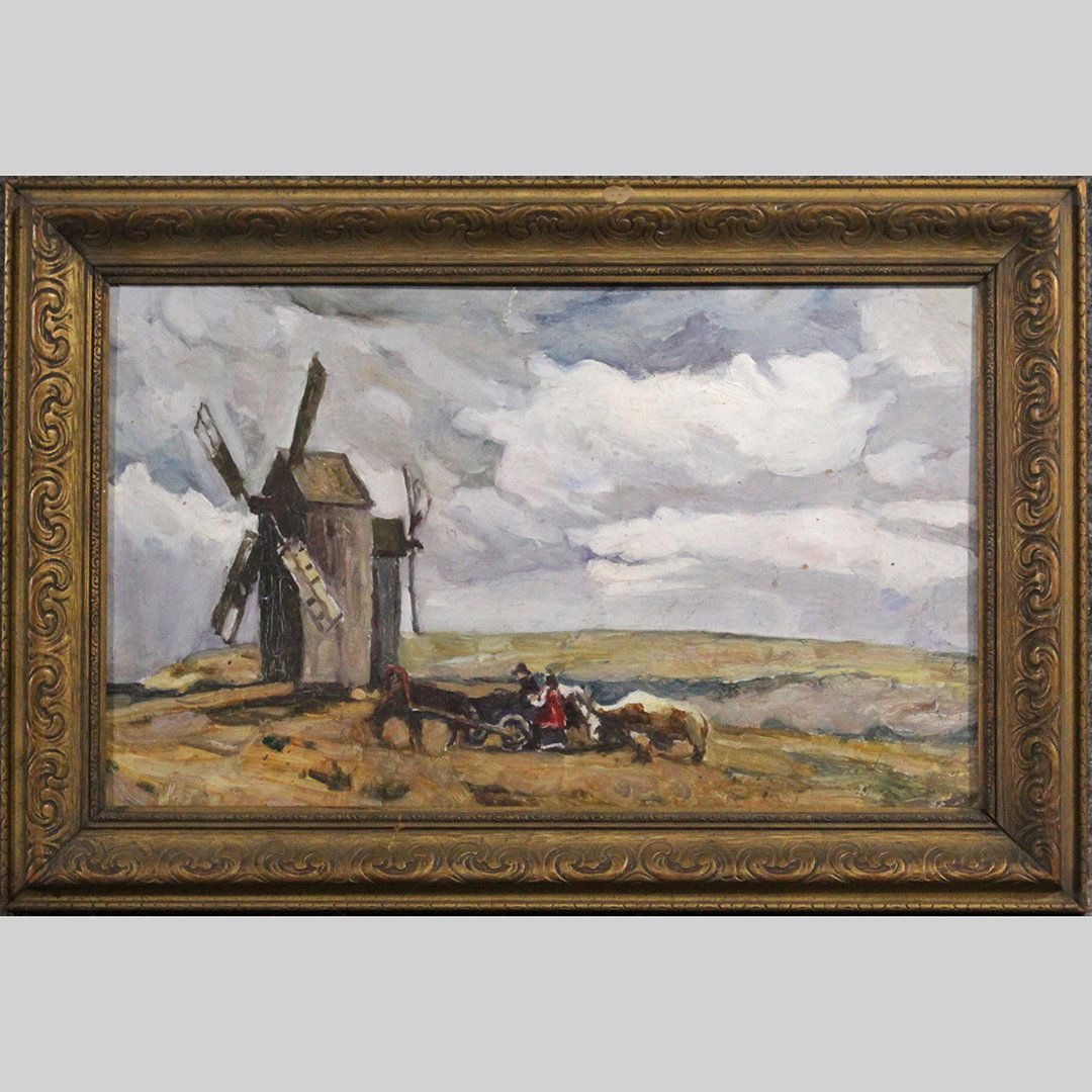 Circa 1930 Impressionist Dutch Oil Painting, Windmill (1 of 6)