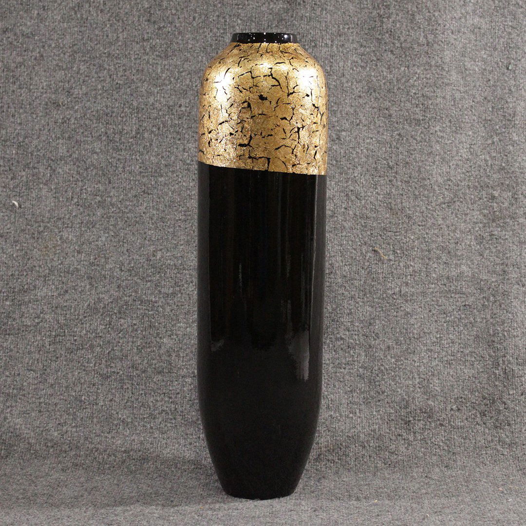Tall Mid-Century Design Ceramic Vase Black & Gold (1 of 6)