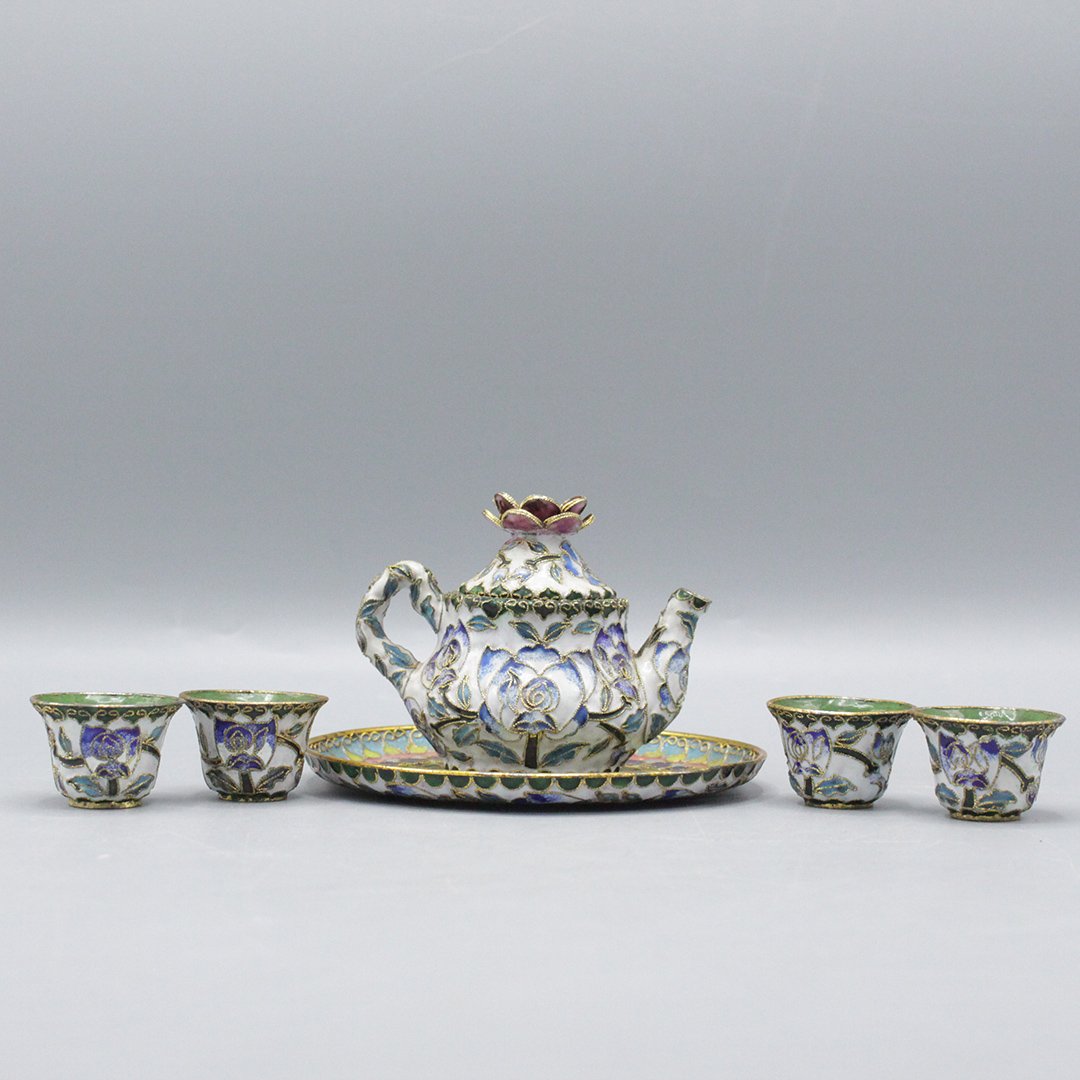 Six [6] Piece Russian Enamel Tea Set Complete (1 of 8)