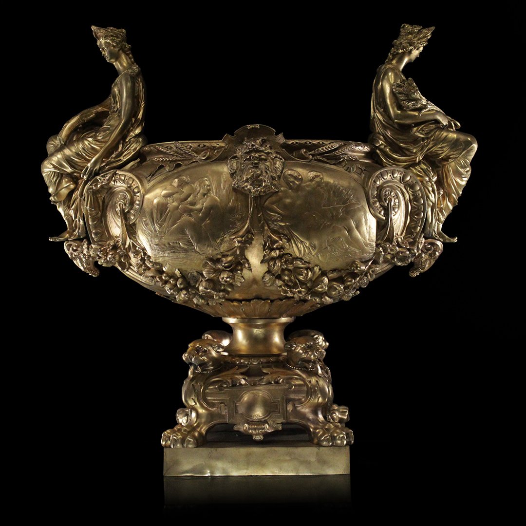 Large Dore Bronze Center Bowl With French Maiden Sides (1 of 15)