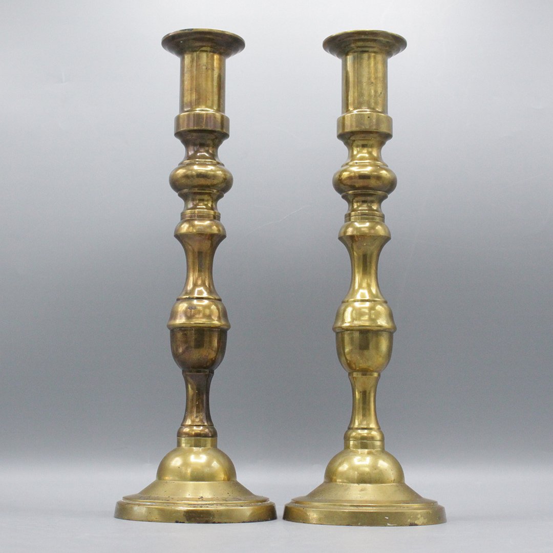 Pair English Brass Colonial Style Candlesticks (1 of 7)