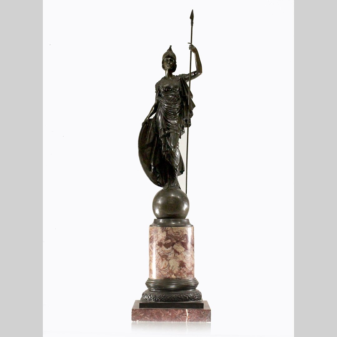 19th C. Large Bronze Pallas Athena Mounted Rose Marble (1 of 17)