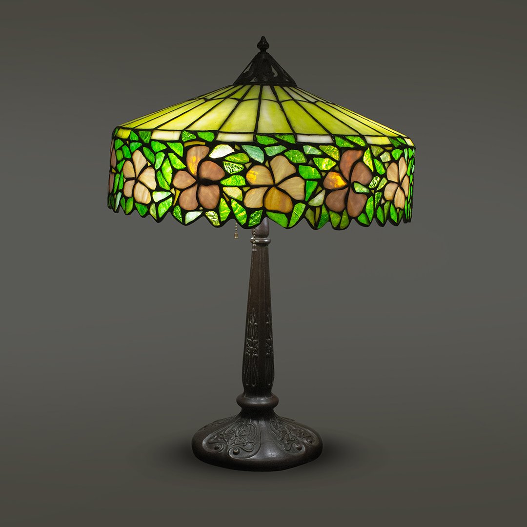 HANDEL Signed Floral Border Leaded Glass Table Lamp (1 of 8)