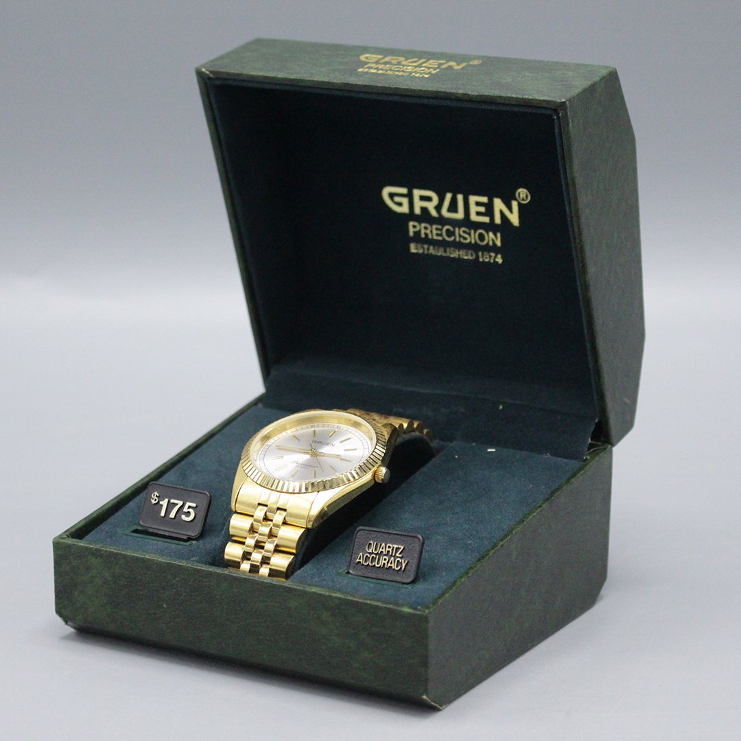 Gruen Precision Men's Wristwatch in Original Box: Gruen Precision Men's Wristwatch in Original Box. Size: 2.5 in. x 4 in.