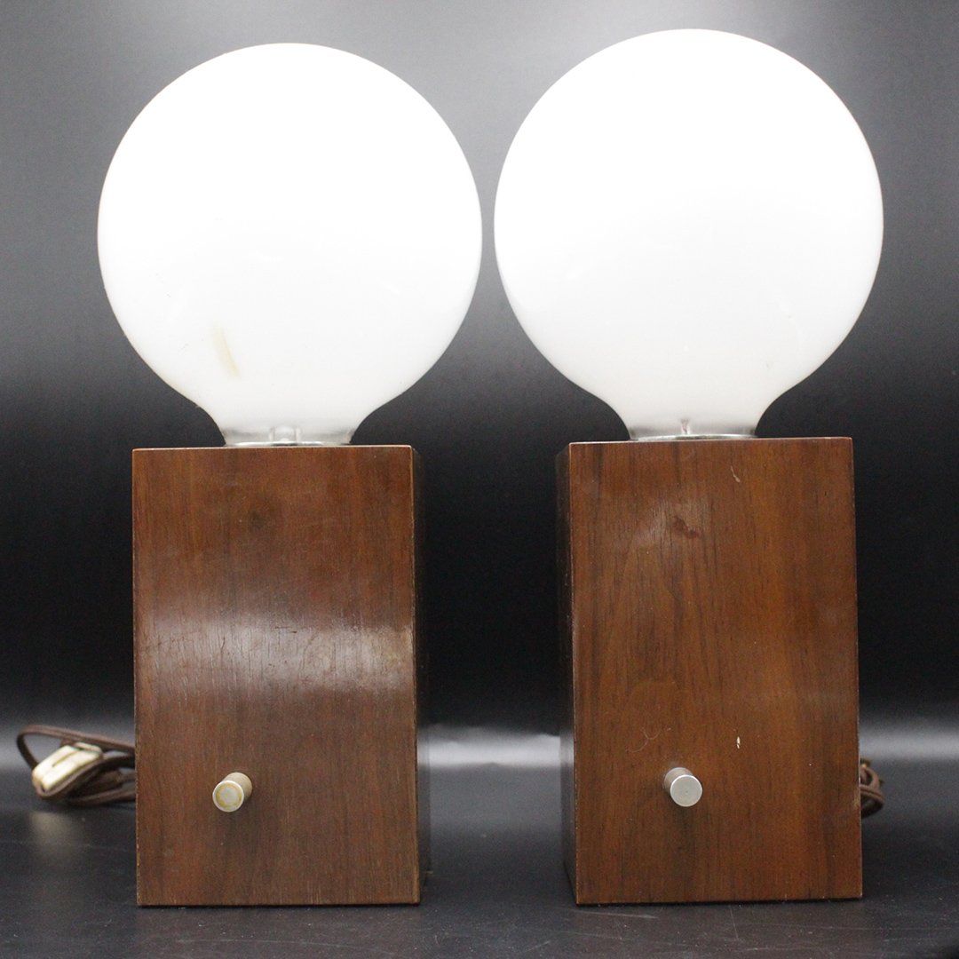 Two [2] Milo Baughman Style Teak Block Table Lamps (1 of 5)