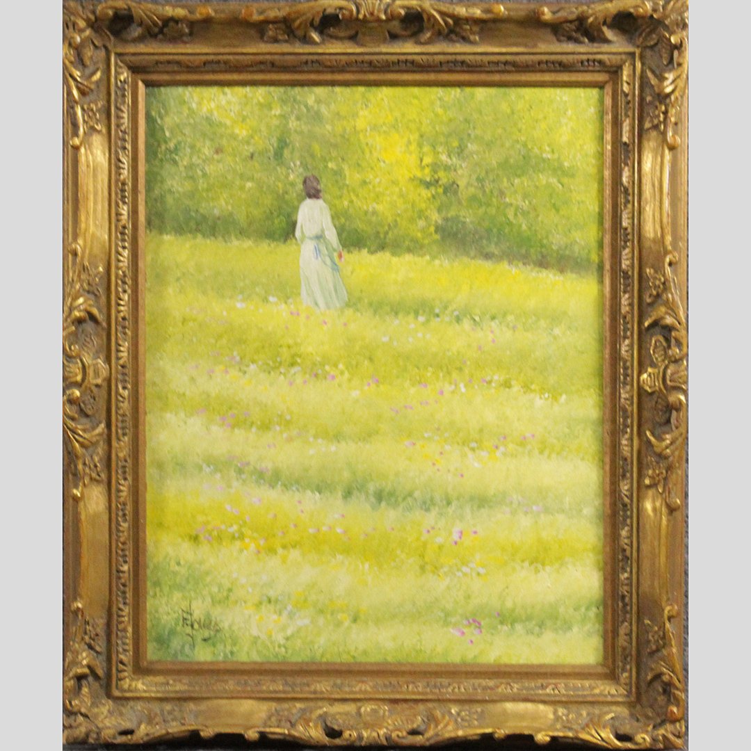 E Jonas, 20th C. Oil/c Lady in Field of Wild Flowers (1 of 6)