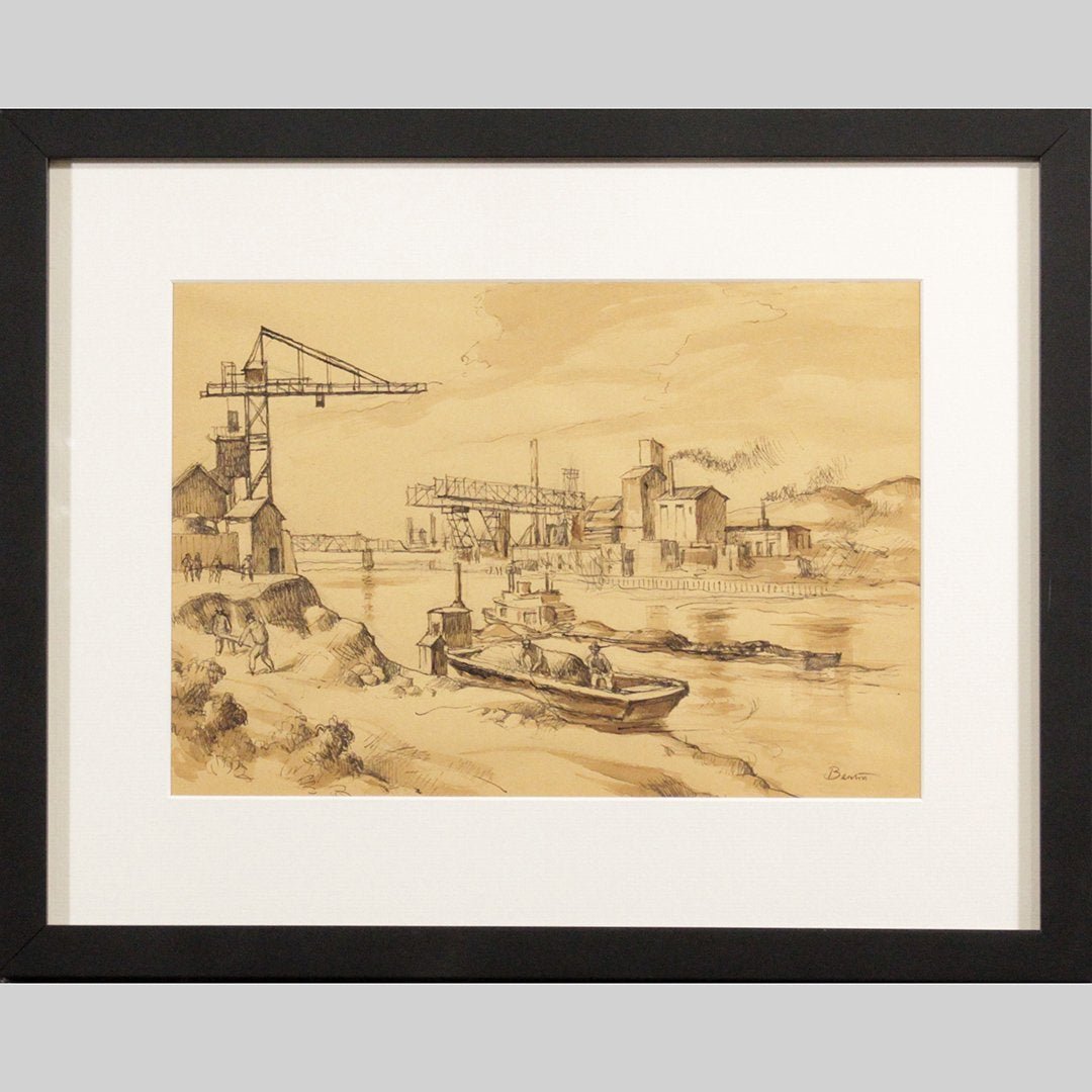 Thomas Hart Benton, Watercolor Ink,1930 River Industry (1 of 6)