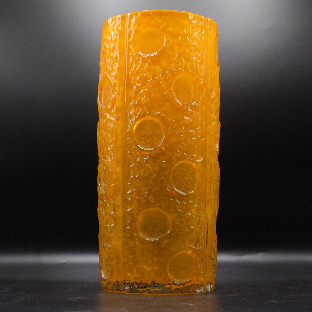 Mid-Century Modern Burtalist Amber Glass Vase in Relief (1 of 7)