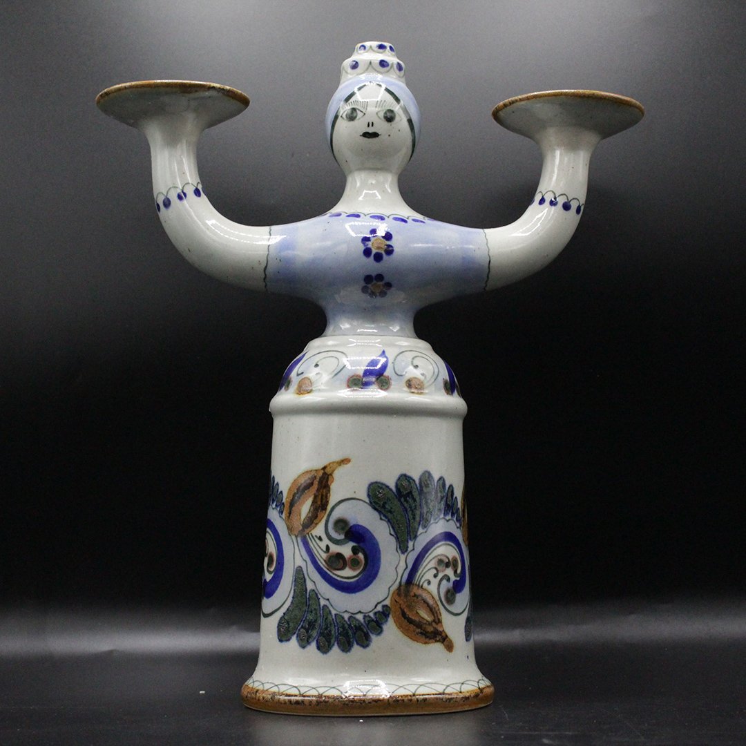 Mexico Art Pottery Woman Figure Double Candle Holder (1 of 8)