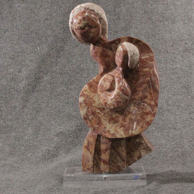 Large Red Marble Sculpture Statue Abstract Mother Child (1 of 7)