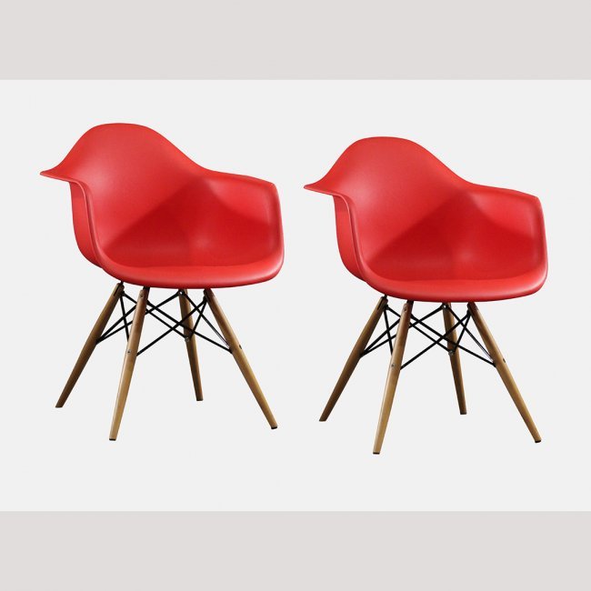Two [2] Eames Style Red Molded Eiffel Tower Base Chairs (1 of 6)