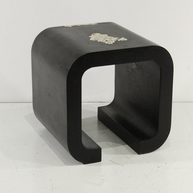 Mid-Century Modern Satin Black End Table Egg Shells (1 of 5)
