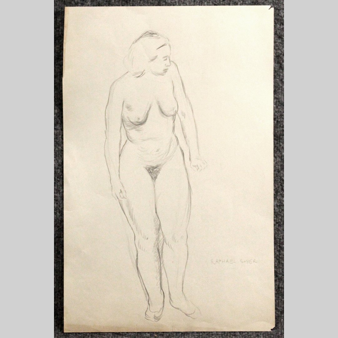 RAPHAEL SOYER 1899-1987, Nude Female Drawing: Raphael Soyer 1899-1987, Nude Female Drawing. Signed. Size: 17 in. x 11 in.