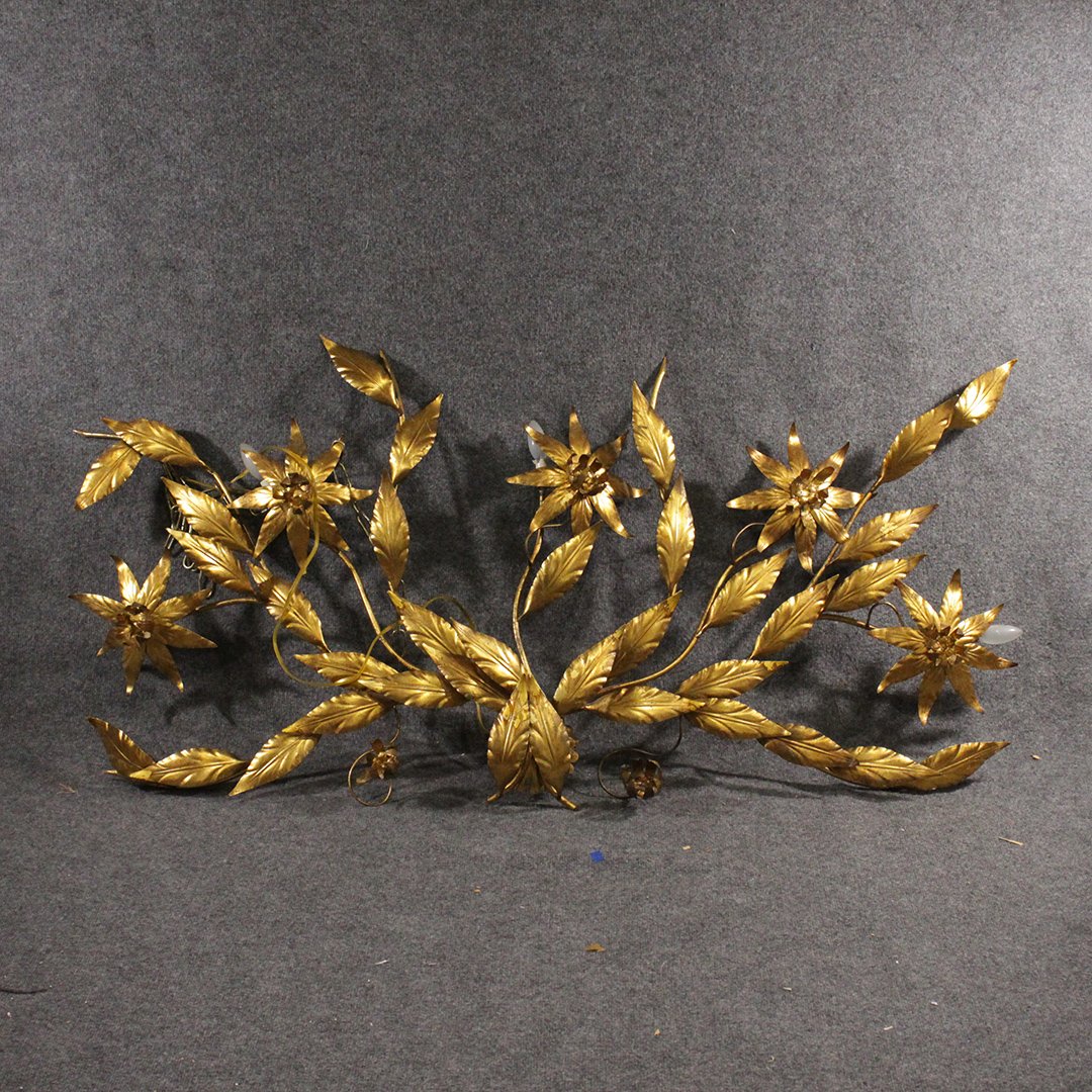 Hollywood Regency Large Gold Gilt Metal Wall Sconce (1 of 9)