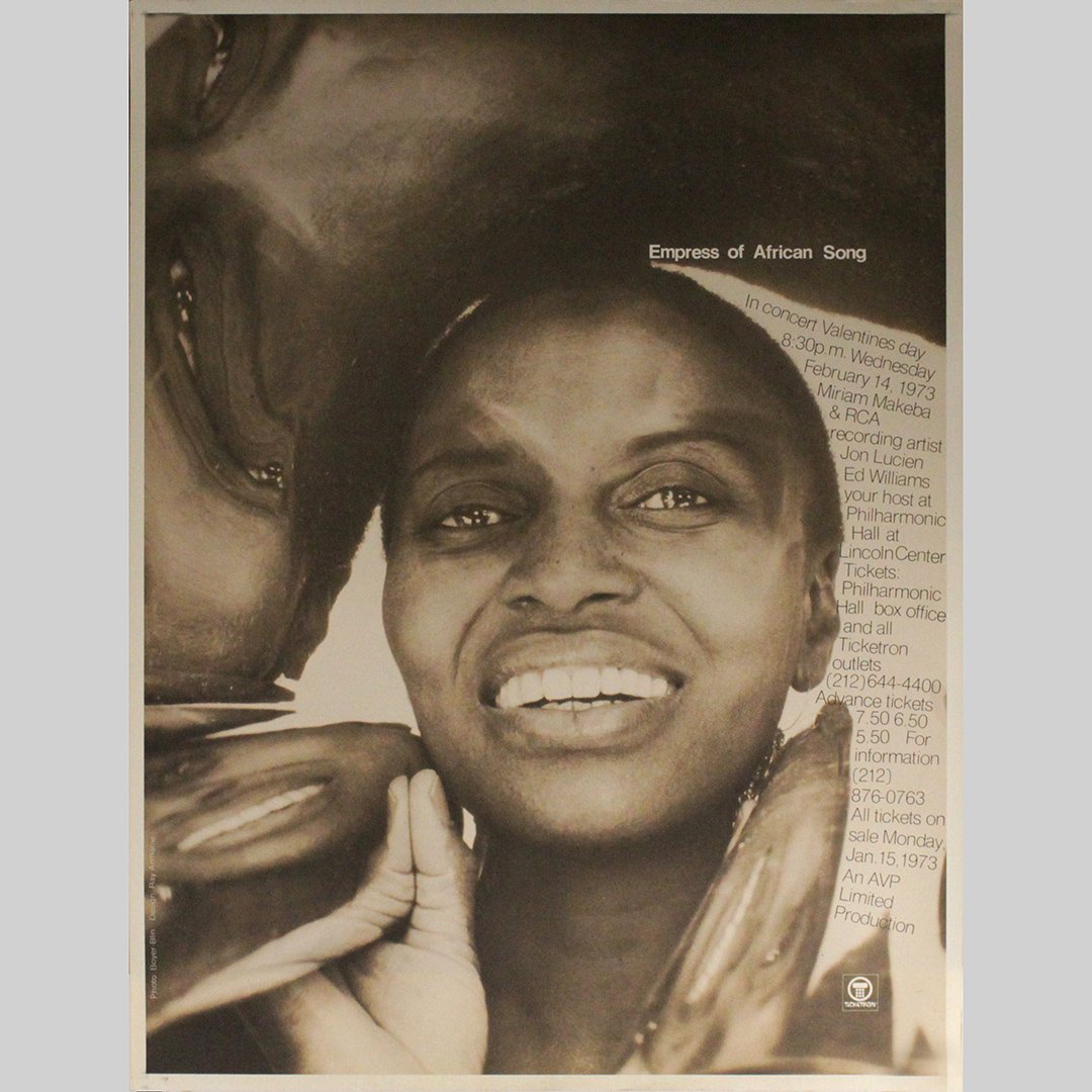 Miriam Makeba Empress of African Son Poster: Miriam Makeba Empress of African Son Poster Express of African Song Concert Post, Boyer Blin Photographer. Size: 33 in. x 25 in.