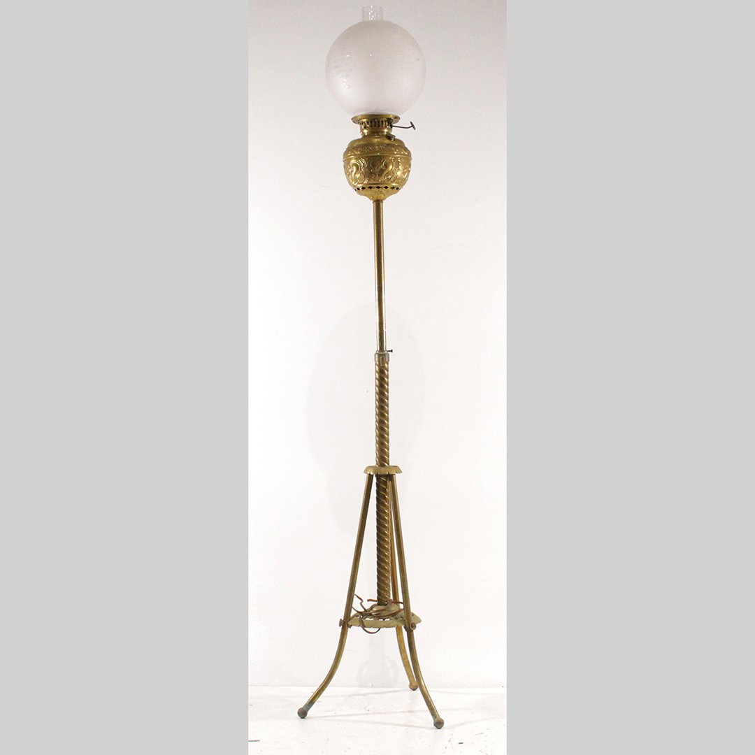 Victorian Brass Piano Lamp With Satin Etched Ball Shade (1 of 8)