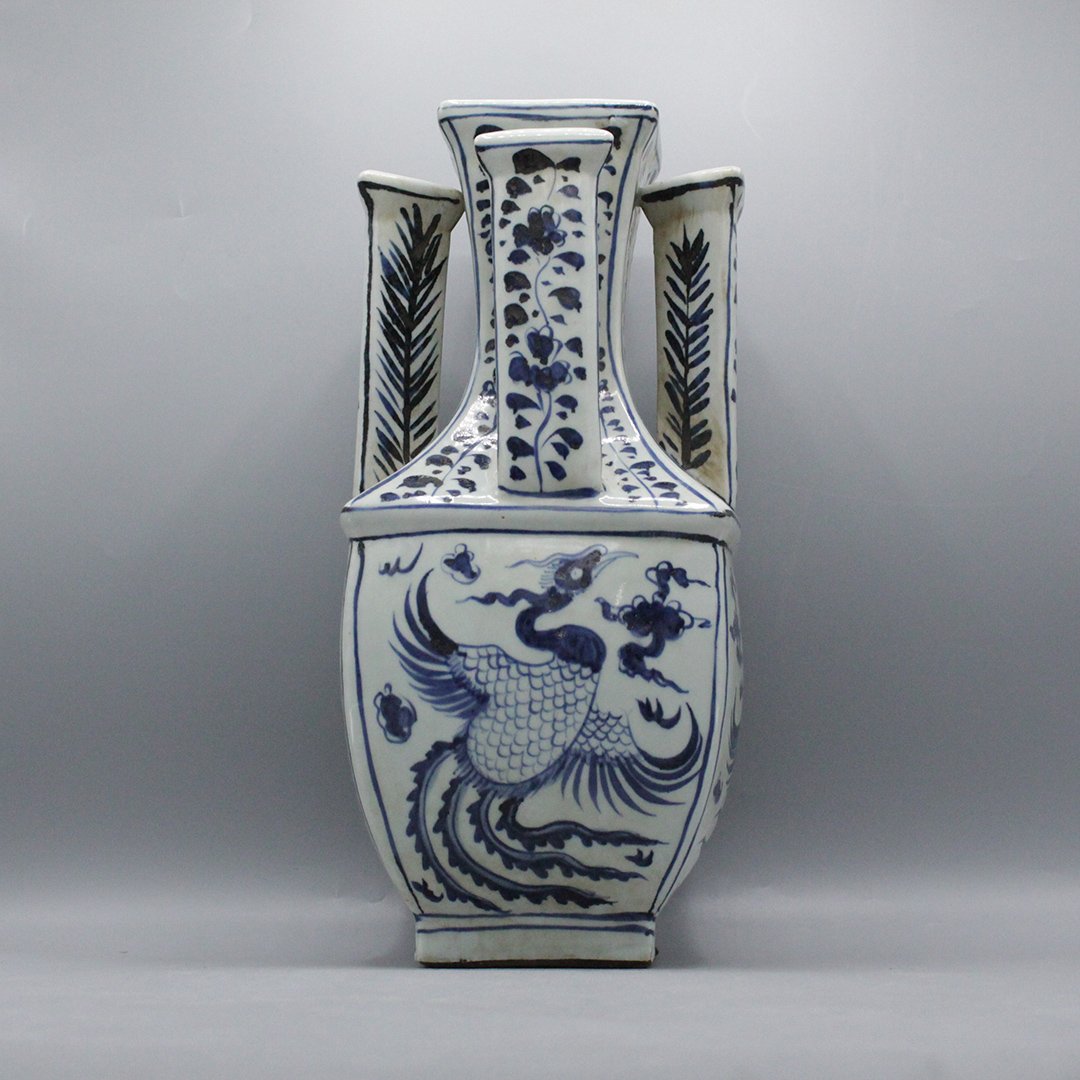 Antique Unusual Chinese Blue & White Phoenix Bird Vase (1 of 8)