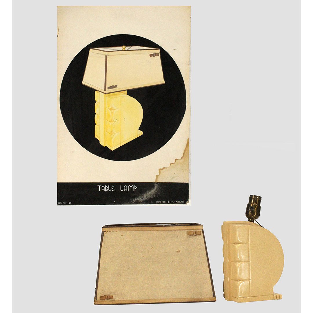 Art Deco Norman Mc Knight Table Lamp w/ Illustration (1 of 9)