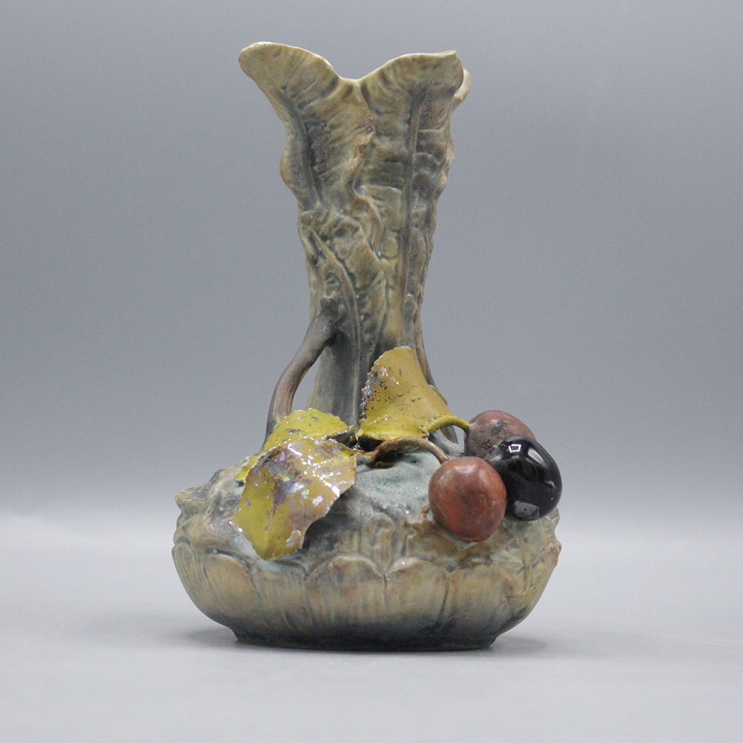 Turn E W Vienna, Ernst Wahliss, Amphora Vase , Cherries: Turn E W Vienna, Ernst Wahliss, Amphora Vase , Cherries. Marked on base. Size: 6.75 x 4.5 inches