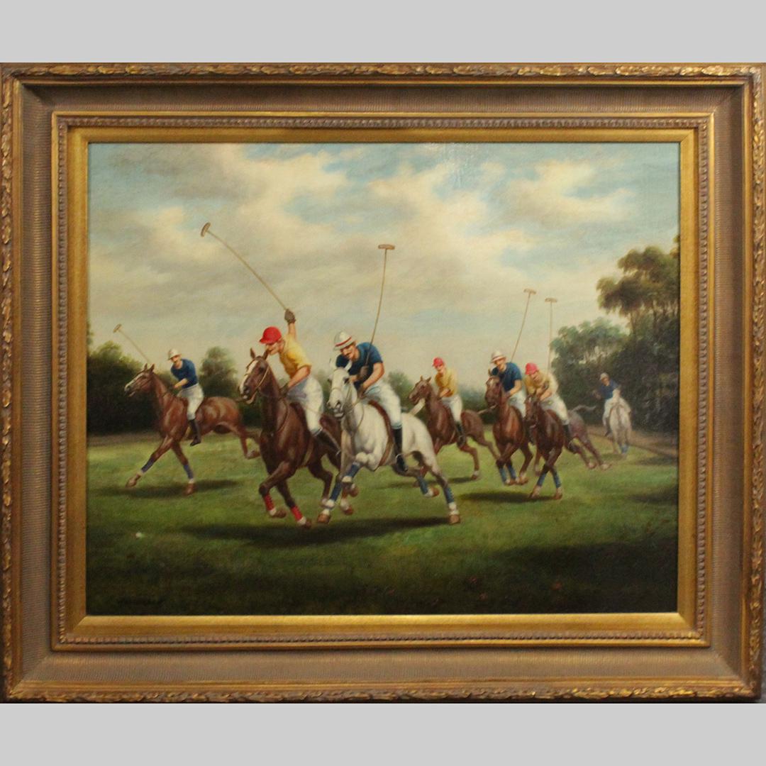 Wm. Larsen, 20th C. Oil/c POLO MATCH Painting (1 of 9)