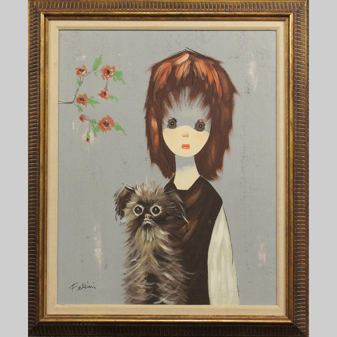Fellini, Oil/c, Big Eyed Girl Holding Dog (1 of 9)
