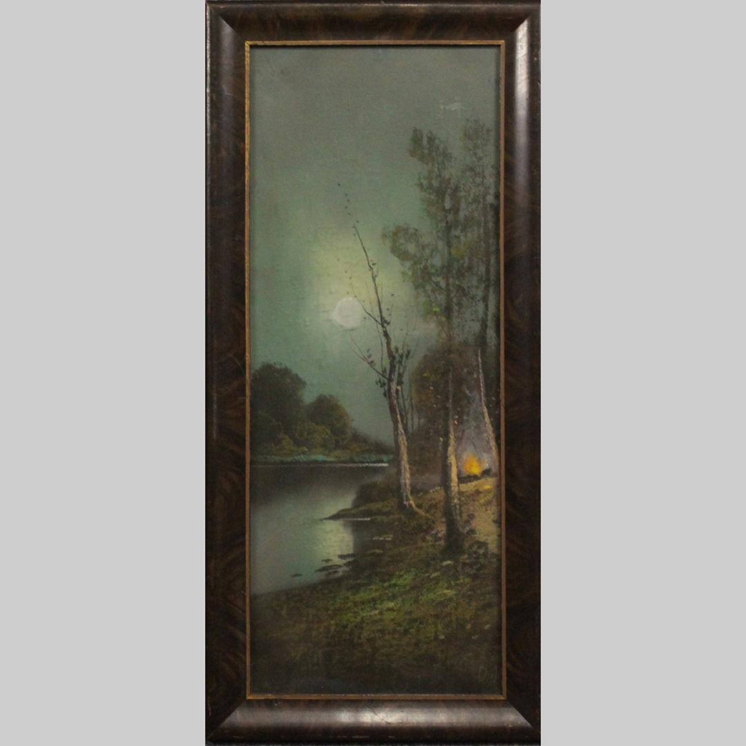 Circa 1910 Pastel Campfire at Stream Landscape (1 of 6)