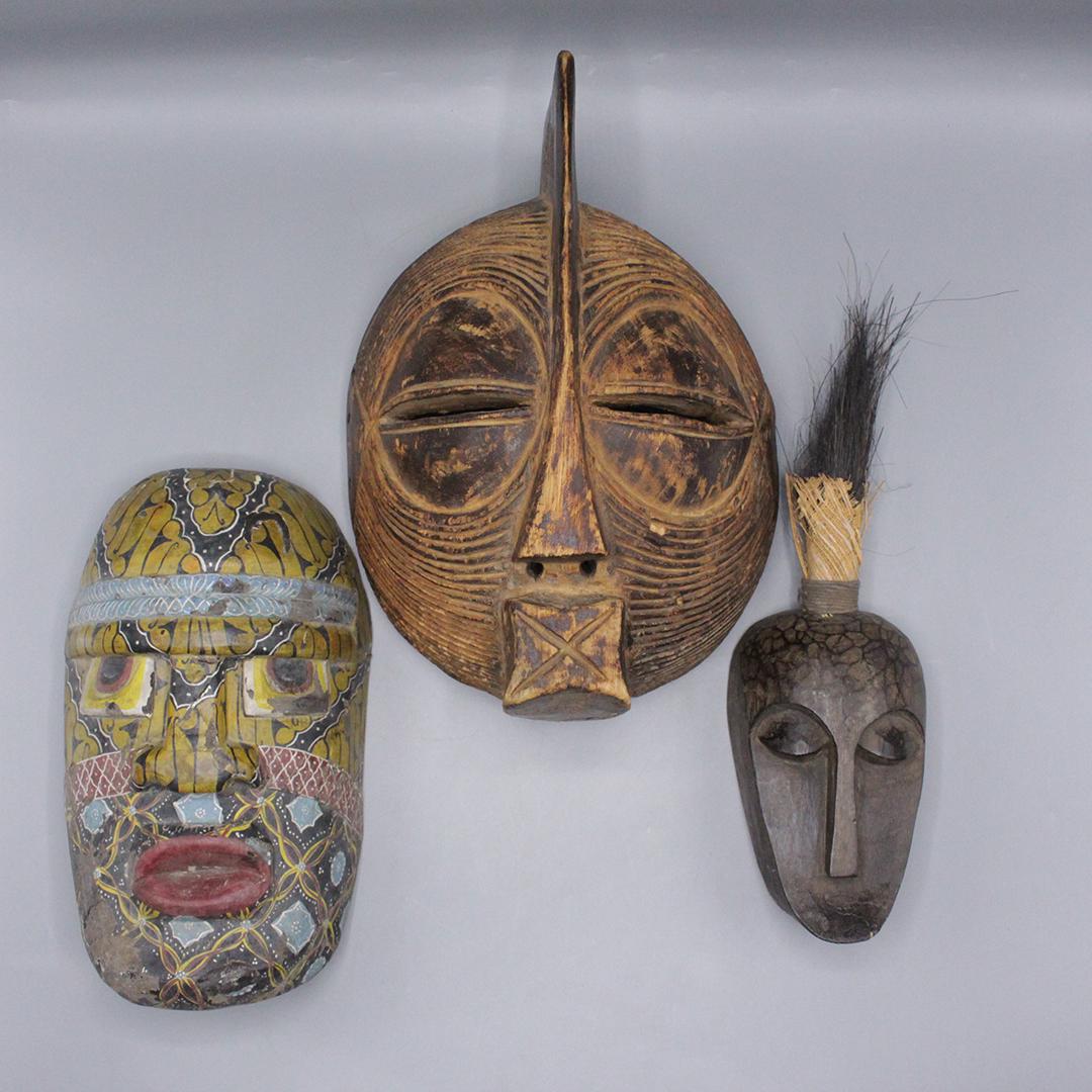 3 Assorted African Ceremonial Masks - Carved Wood (1 of 11)