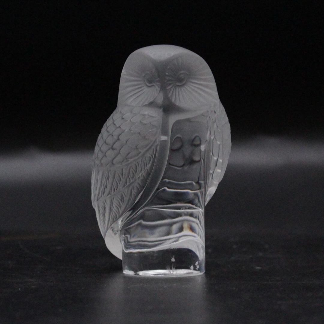 Lalique France OWL Figure Crystal & Satin Glass Signed (1 of 8)