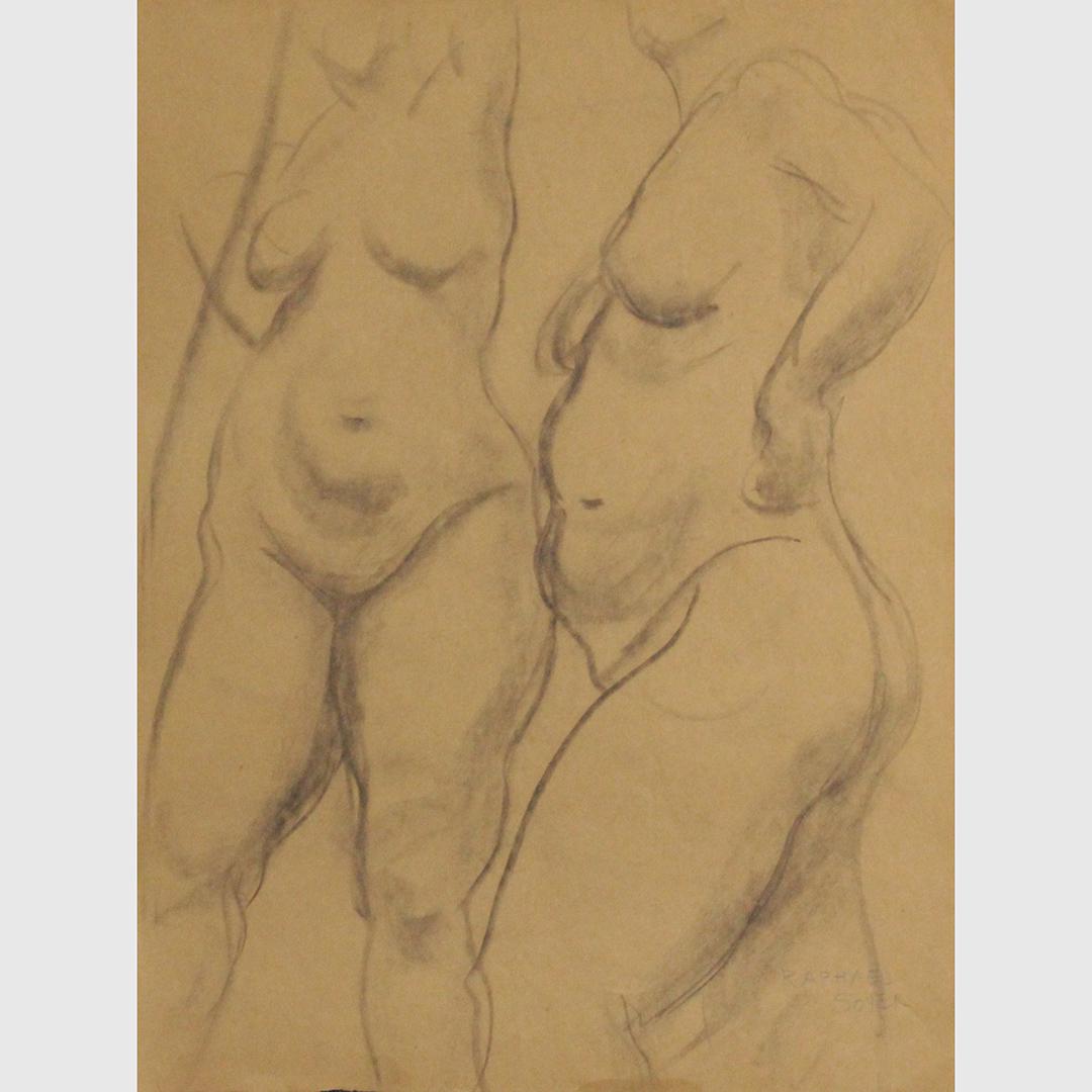 RAPHAEL SOYER 1899-1987, Nude Female Torsos Drawing: RAPHAEL SOYER 1899-1987, Nude Female Torsos Drawing. Size: 20 x 15 inches