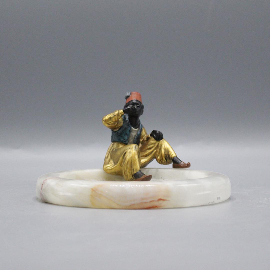 Vienna Bronze Arab on Onyx Round Ashtray (1 of 8)