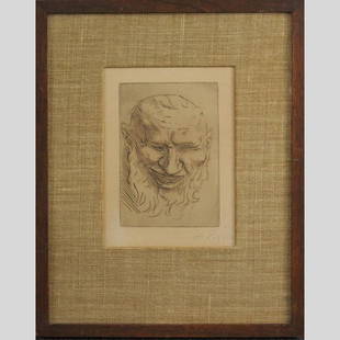 Alphonse Legros, Pencil Signed Etching Portrait Man: Alphonse Legros, Pencil Signed Etching Portrait Man. Size: 6 x 4 inches image, 13.5 x 10.5 inches outside frame